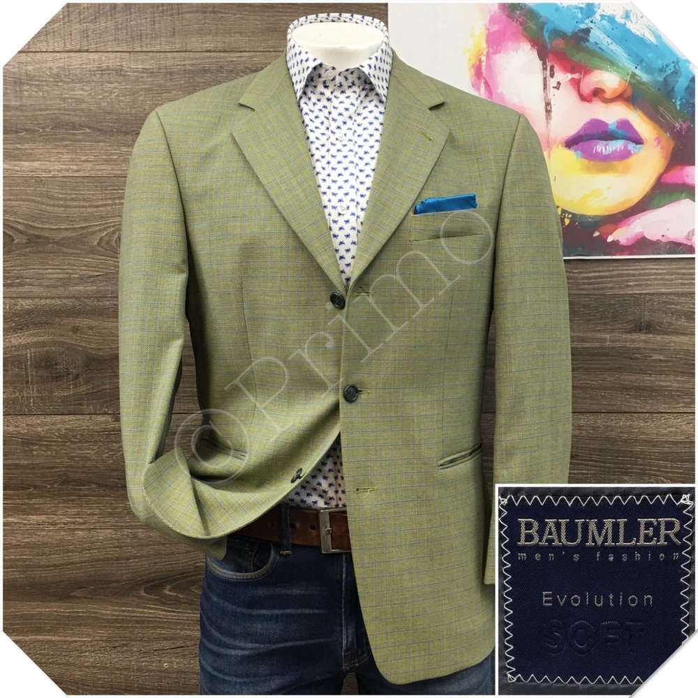 VINTAGE BAUMLER Mens Wool Blazer Sport Coat Casual Jacket Size 42S Suit (FLAW)